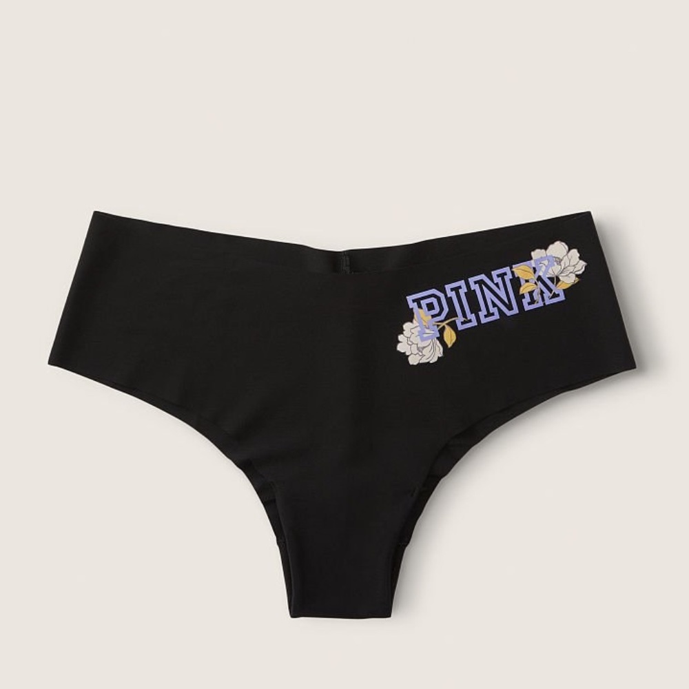 Victoria's Secret PINK No Show Cheekster Panty Pure Black Butterfly Small NEW